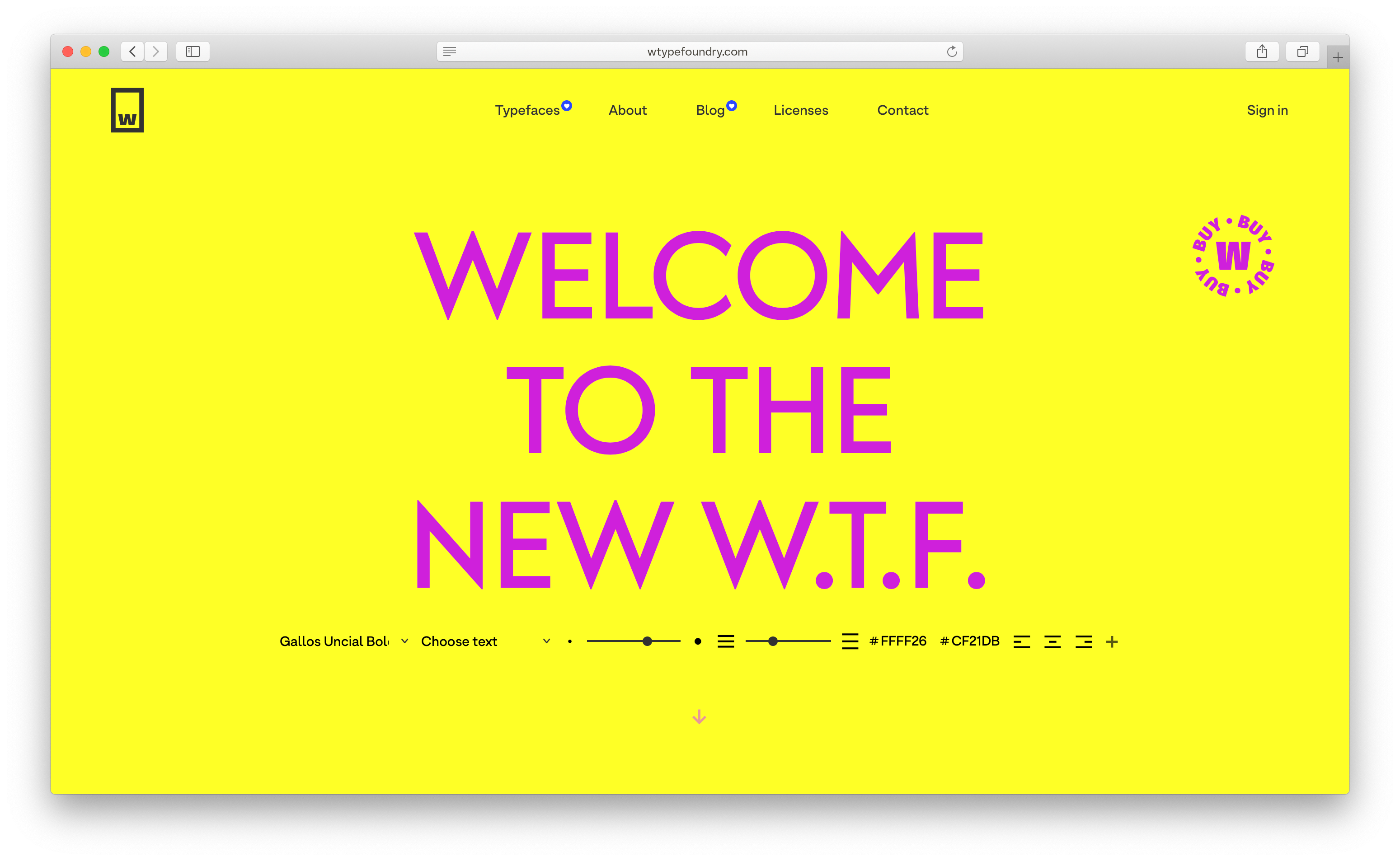The new W Type Foundry website tester